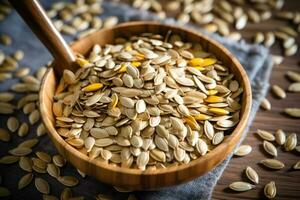 stock photo of sunflower seed in kitchen table flat lay AI Generated