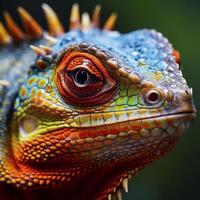 Closeup Portrait Of Beautiful Colorful Iguana. Exotic Reptile, Wild Animal. Pet. . High quality illustration photo