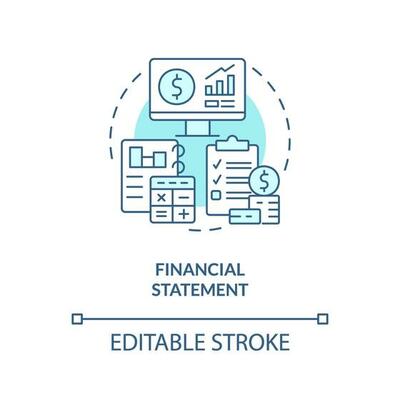 Financial statement turquoise concept icon. Business performance. Bookkeeping element abstract idea thin line illustration. Isolated outline drawing. Editable stroke
