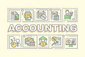 Accounting word concepts yellow banner. Reporting financial activity. Infographics with editable icons on color background. Isolated typography. Vector illustration with text