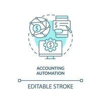 Automation turquoise concept icon. Computer program. Accounting software benefit abstract idea thin line illustration. Isolated outline drawing. Editable stroke vector