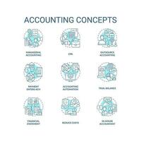 Accounting turquoise concept icons set. Financial statement. Business performance idea thin line color illustrations. Isolated symbols. Editable stroke vector