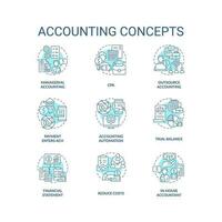 Accounting turquoise concept icons set. Financial statement. Business performance idea thin line color illustrations. Isolated symbols. Editable stroke vector