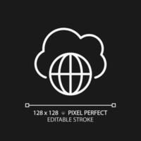 Public cloud pixel perfect white linear icon for dark theme. Open server for digital data storage. Free access to information. Thin line illustration. Isolated symbol for night mode. Editable stroke vector