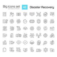 desastre recuperación lineal íconos colocar. mantener infraestructura. datos pérdida prevención. proteger computadora sistema. personalizable Delgado línea simbolos aislado vector contorno ilustraciones. editable carrera