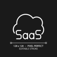 SaaS cloud computing pixel perfect white linear icon for dark theme. Developing software for online servers. Thin line illustration. Isolated symbol for night mode. Editable stroke vector