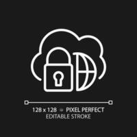 Hybrid cloud pixel perfect white linear icon for dark theme. Private and public server combination. Internet resources. Thin line illustration. Isolated symbol for night mode. Editable stroke vector