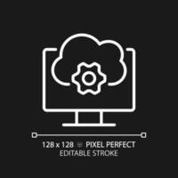 Cloud based software pixel perfect white linear icon for dark theme. Application online support. Computing technology. Thin line illustration. Isolated symbol for night mode. Editable stroke vector