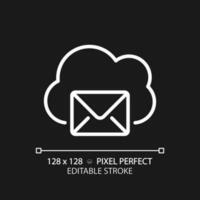 Cloud based email pixel perfect white linear icon for dark theme. Online communication tools. Computing network for interaction. Thin line illustration. Isolated symbol for night mode. Editable stroke vector