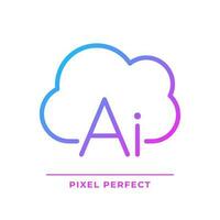 Cloud based AI pixel perfect gradient linear vector icon. Technology of processes automation. Artificial intelligence. Thin line color symbol. Modern style pictogram. Vector isolated outline drawing