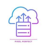 Cloud backup pixel perfect gradient linear vector icon. Remote server for digital data. Save important information. Thin line color symbol. Modern style pictogram. Vector isolated outline drawing