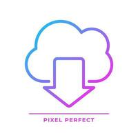 Download data from cloud based storage pixel perfect gradient linear vector icon. Access to information on internet. Thin line color symbol. Modern style pictogram. Vector isolated outline drawing