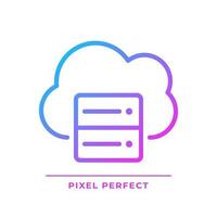 Cloud server pixel perfect gradient linear vector icon. Digital storage for data. Information keeping online resource. Thin line color symbol. Modern style pictogram. Vector isolated outline drawing