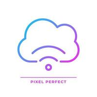 Cloud streaming pixel perfect gradient linear vector icon. Delivering content to viewers. Hosting video files. Thin line color symbol. Modern style pictogram. Vector isolated outline drawing