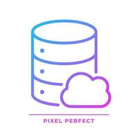 Cloud database pixel perfect gradient linear vector icon. Computing technology of dataset processing. Online server. Thin line color symbol. Modern style pictogram. Vector isolated outline drawing