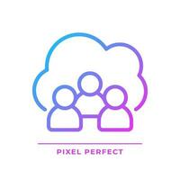 Community cloud pixel perfect gradient linear vector icon. Share information between partners online. Public server. Thin line color symbol. Modern style pictogram. Vector isolated outline drawing