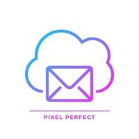 Cloud based email pixel perfect gradient linear vector icon. Online communication tools. Computing network. Thin line color symbol. Modern style pictogram. Vector isolated outline drawing