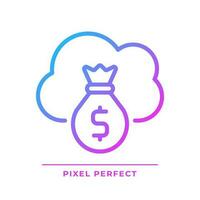 Cloud service cost pixel perfect gradient linear vector icon. Expenses for virtual servers usage. Online payments. Thin line color symbol. Modern style pictogram. Vector isolated outline drawing