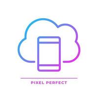 Mobile cloud computing pixel perfect gradient linear vector icon. Apps delivering technology. Access to server. Thin line color symbol. Modern style pictogram. Vector isolated outline drawing