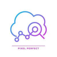 Cloud analytics pixel perfect gradient linear vector icon. Digital data studying technology. Information for business. Thin line color symbol. Modern style pictogram. Vector isolated outline drawing