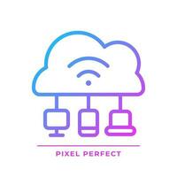 Cloud based IoT pixel perfect gradient linear vector icon. Internet of things features. Network with devices and apps. Thin line color symbol. Modern style pictogram. Vector isolated outline drawing