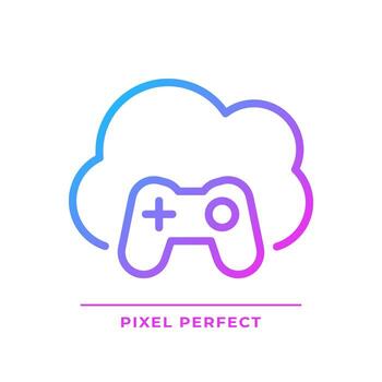 Cloud gaming pixel perfect gradient linear vector icon. Play video games on virtual server. Amusement technology. Thin line color symbol. Modern style pictogram. Vector isolated outline drawing