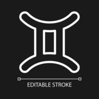 Gemini pixel perfect white linear icon for dark theme. Zodiac air element. Astrological sign twins. Thin line illustration. Isolated symbol for night mode. Editable stroke vector