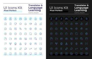 Translator, language learning pixel perfect gradient linear ui icons set for dark, light mode. Linear user interface symbols. Vector isolated outline illustrations