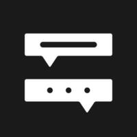 Communication with chat bot dark mode glyph ui icon. Automated dialogue. User interface design. White silhouette symbol on black space. Solid pictogram for web, mobile. Vector isolated illustration