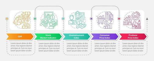 Economic indicators rectangle infographic template. Analytics. Data visualization with 3 steps. Editable timeline info chart. Workflow layout with line icons vector