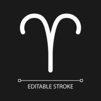 Aries pixel perfect minimalistic white linear icon for dark theme. Zodiac element. Horoscope personality type. Thin line illustration. Isolated symbol for night mode. Editable stroke vector