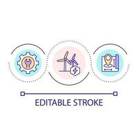 renovable energía molinos de viento lazo concepto icono. viento turbina ubicación. sostenible poder resumen idea Delgado línea ilustración. aislado contorno dibujo. editable carrera vector
