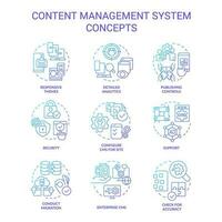 Content management system blue gradient concept icons set. Site platform. Data migration idea thin line color illustrations. Isolated symbols vector