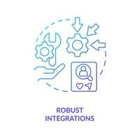 Robust integrations blue gradient concept icon. Analyzing content tools. CMS aspects. Social media abstract idea thin line illustration. Isolated outline drawing vector