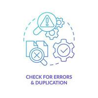 Check for errors and duplication blue gradient concept icon. Verify content. CMS migration. Find bugs abstract idea thin line illustration. Isolated outline drawing vector