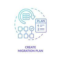 crear migración plan azul degradado concepto icono. Moviente sitio web a nuevo plataforma. cambio cms. datos transferir resumen idea Delgado línea ilustración. aislado contorno dibujo vector