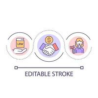 Corrupted justice system loop concept icon. Bribery in court. Venal judge. Illegal actions abstract idea thin line illustration. Isolated outline drawing. Editable stroke vector