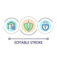 Mandatory immunization loop concept icon. Vaccinate before move abroad. Vacation pandemic restrictions abstract idea thin line illustration. Isolated outline drawing. Editable stroke vector