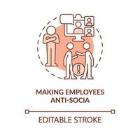 Making employees anti social terracotta concept icon. ICT in business disadvantage abstract idea thin line illustration. Isolated outline drawing. Editable stroke vector