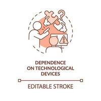 Dependence on technological devices terracotta concept icon. ICT disadvantage abstract idea thin line illustration. Isolated outline drawing. Editable stroke vector