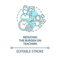 Reducing burden on teachers turquoise concept icon. ICT benefit in education abstract idea thin line illustration. Isolated outline drawing. Editable stroke vector