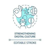 Strengthening digital culture turquoise concept icon. ICT benefit in education abstract idea thin line illustration. Isolated outline drawing. Editable stroke vector