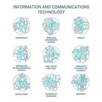 Information and communications technology turquoise concept icons set. ICT development idea thin line color illustrations. Isolated symbols. Editable stroke vector