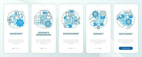 ICT literacy levels blue onboarding mobile app screen. Employment walkthrough 5 steps editable graphic instructions with linear concepts. UI, UX, GUI template vector