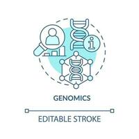 Genomics turquoise concept icon. DNA and genes studying. Information technology trend abstract idea thin line illustration. Isolated outline drawing. Editable stroke vector