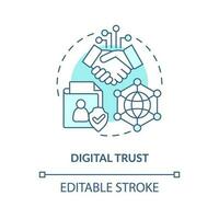 Digital trust turquoise concept icon. Data security. Information technology trend abstract idea thin line illustration. Isolated outline drawing. Editable stroke vector