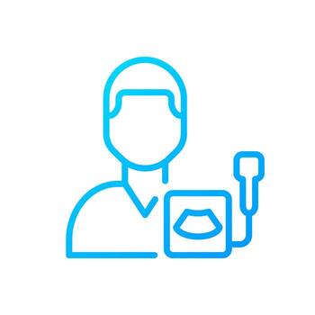 Diagnostic ultrasound pixel perfect gradient linear vector icon. Sonogram technology. Diagnostics technique. Healthcare. Thin line color symbol. Modern style pictogram. Vector isolated outline drawing