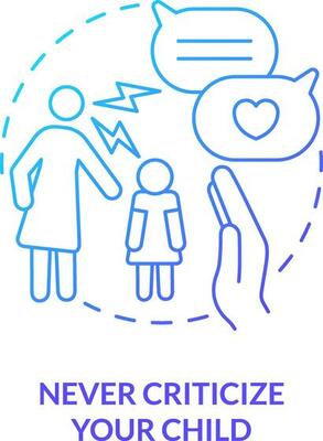 Never criticize your child blue gradient concept icon. Show support. Promoting self esteem in teens abstract idea thin line illustration. Isolated outline drawing