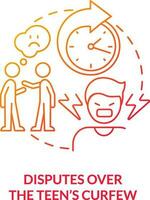 Disputes over teen curfew red gradient concept icon. Safety rules. Parent child conflict area abstract idea thin line illustration. Isolated outline drawing vector