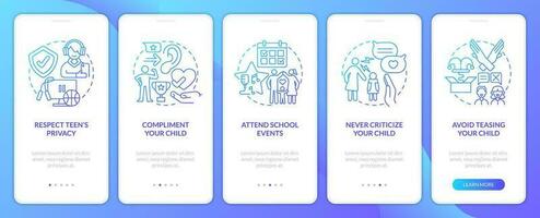 promoviendo yo estima en adolescentes azul degradado inducción móvil aplicación pantalla. recorrido 5 5 pasos gráfico instrucciones con lineal conceptos. ui, ux, gui modelo vector